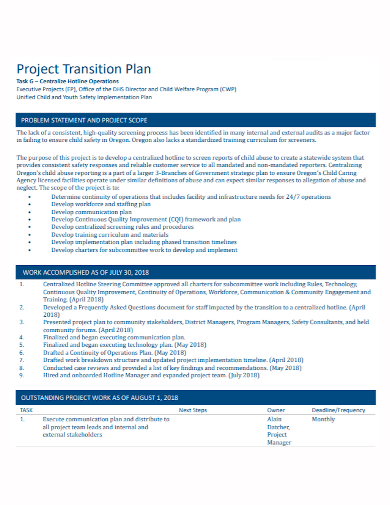 project transition work plan