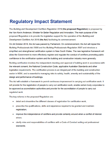 regulatory impact statement