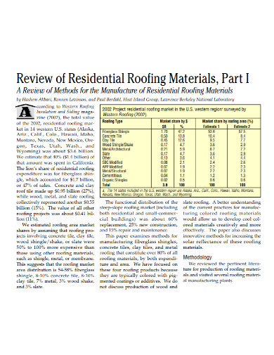 residential roofing estimate