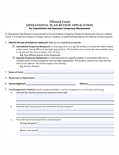 restaurant application operational plan