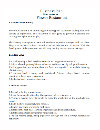 restaurant business sales plan