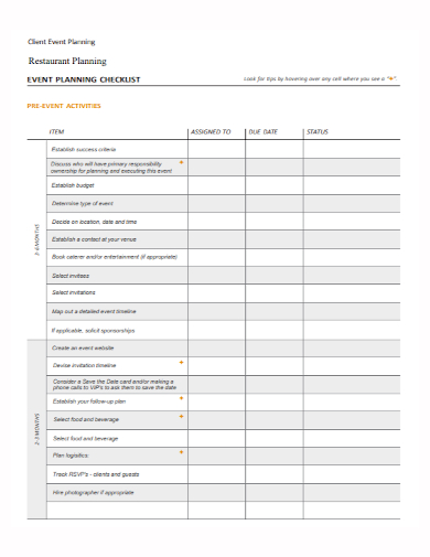 restaurant client event planning checklist
