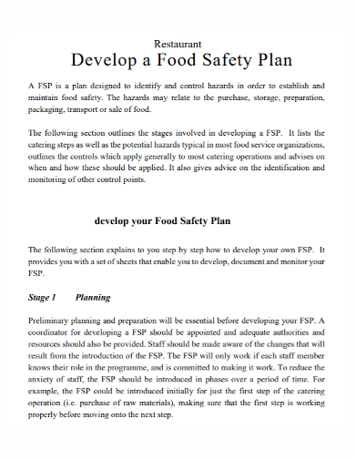 restaurant development food safety plan