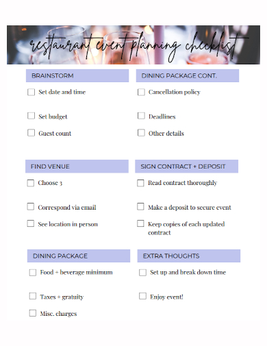 restaurant event planning checklist