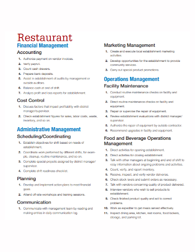 restaurant management operational plan