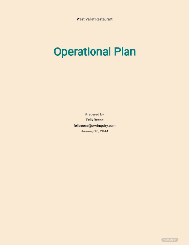 restaurant operational plan template