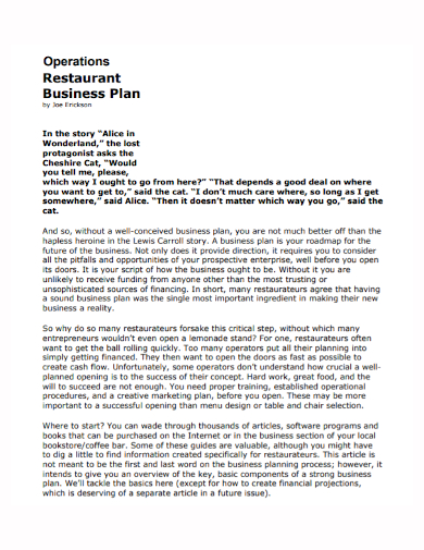 restaurant operational plan