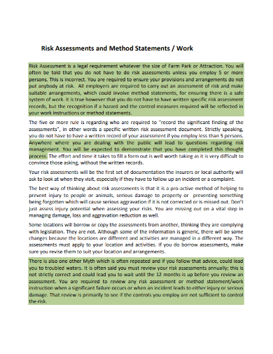 risk assessment work method statement