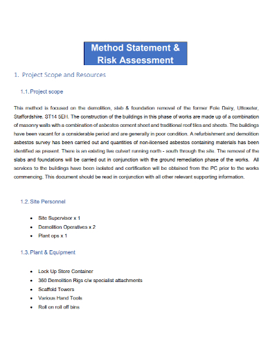 risk assessment and method statement