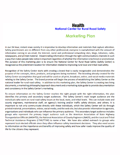road health and safety marketing plan