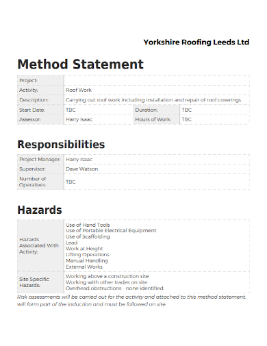 roofing method statement