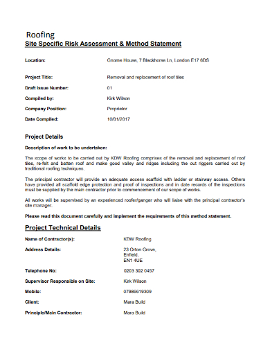 roofing risk assessment method statement