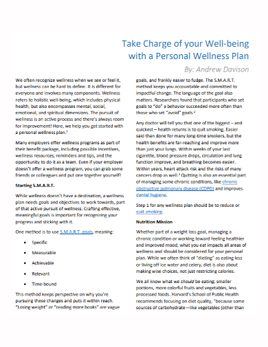 smart personal wellness plan