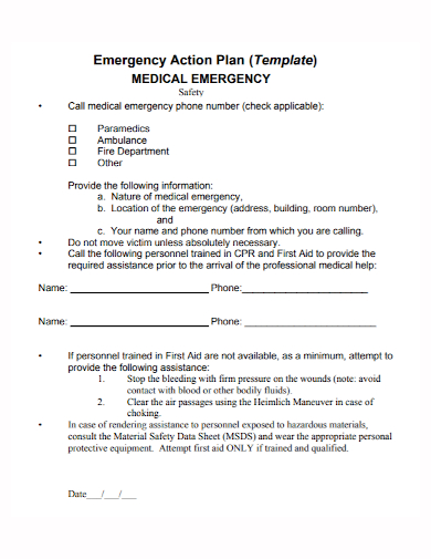 safety medical emergency action plan