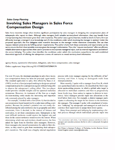 sales force manager compensation plan