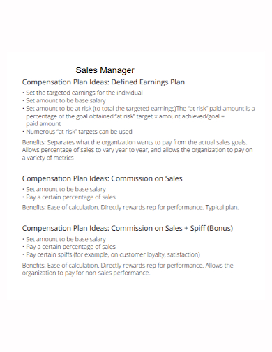 sales manager earning compensation plan