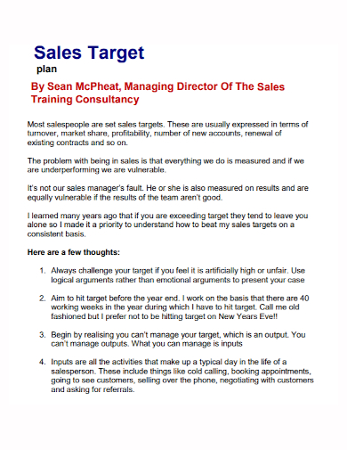 sales target training plan