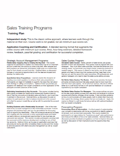 sales training program plan