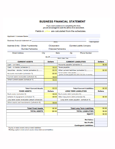 sample business financial statement