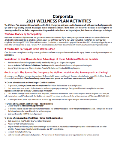 sample corporate wellness plan