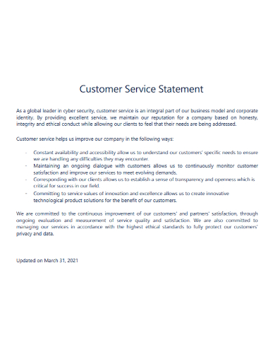 sample customer service statement