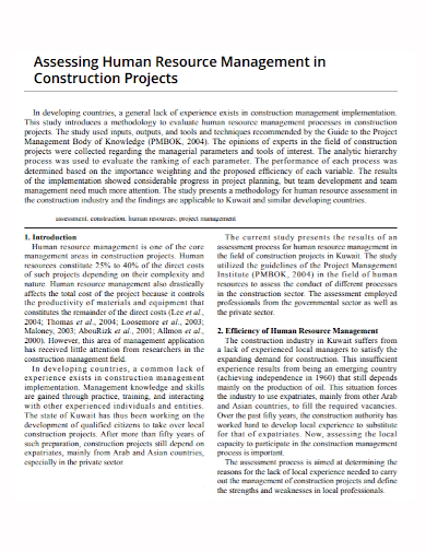 sample hr management plan for construction project