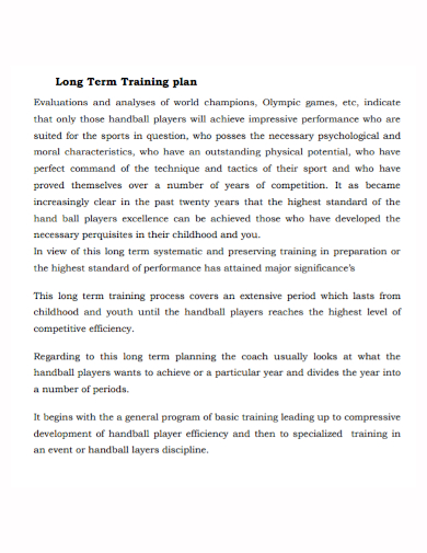 sample long term training plan