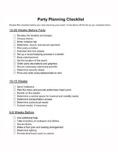 sample party planning checklist