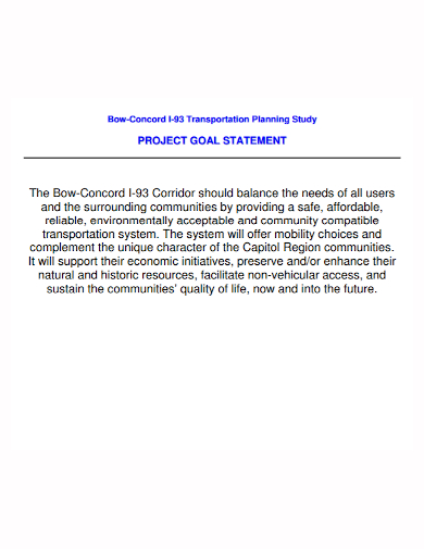 sample project goal statement