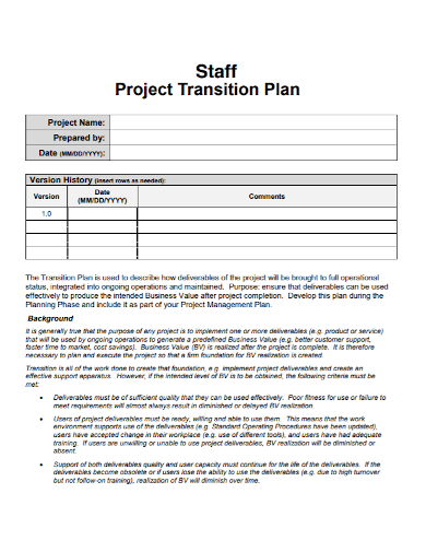sample project staff transition plan
