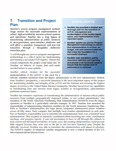 sample project transition plan