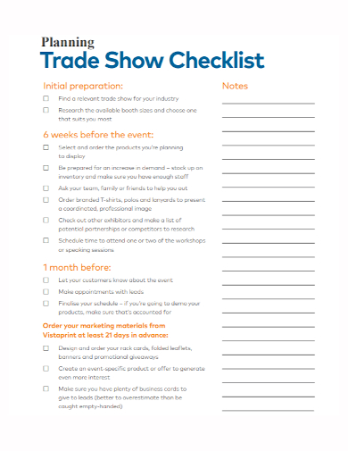 sample trade show planning checklist