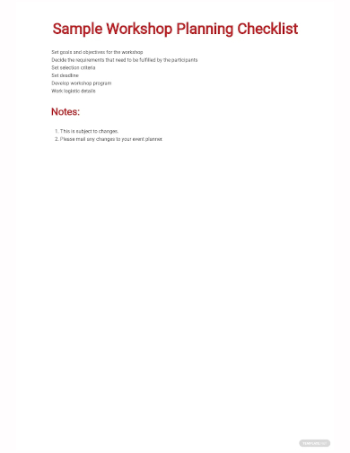 sample workshop planning checklist template