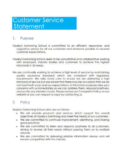 school customer service statement