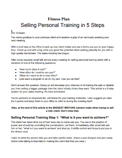 selling personal training plan