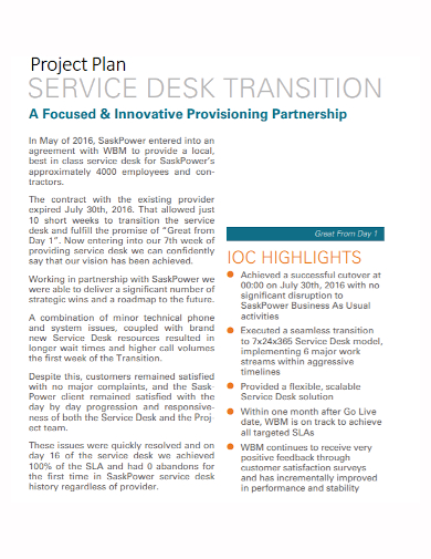 service desk transition partnership project plan