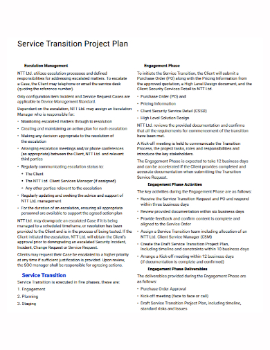 service engagement phase transition project plan