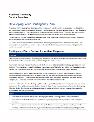 service provider business contingency plan