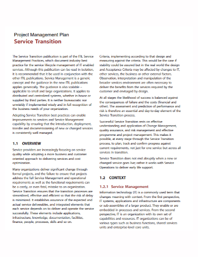 service transition project management plan