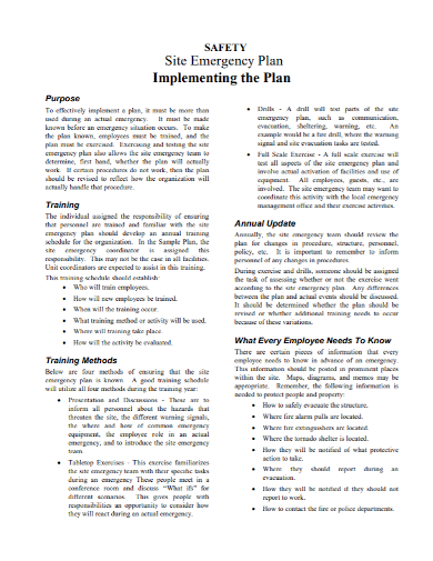 site safety implementation emergency plan