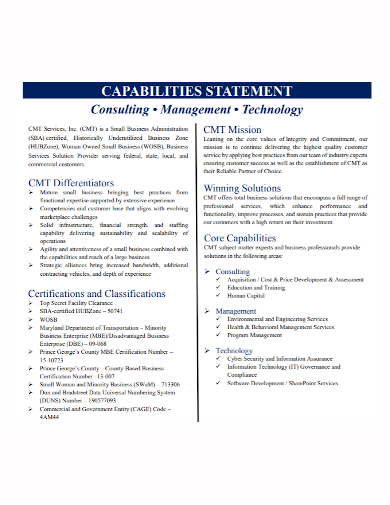 small business administration capability statement