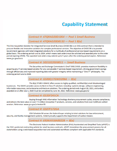 small business contract capability statement