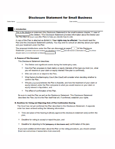 small business disclosure statement