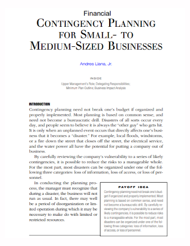 small business financial contingency plan