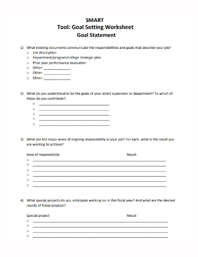 smart goal worksheet statement