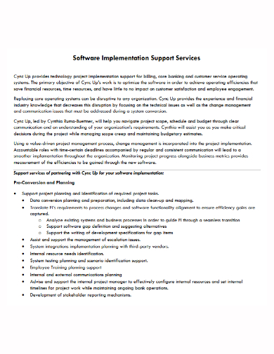 software implementation services plan