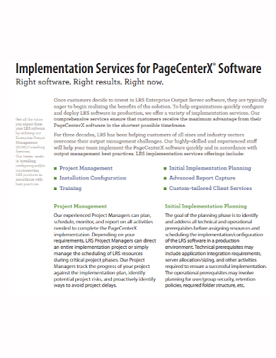 software project services implementation plan