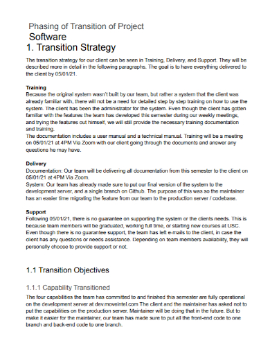 software project transition strategy plan