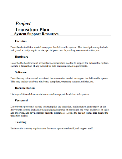 software system project transition plan