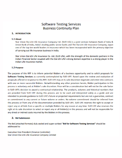 software testing business continuity plan